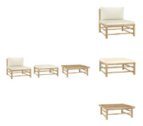 The Living Store Loungegrupp för trädgården med gräddvita dynor 3 delar bambu