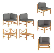 The Living Store Loungegrupp för trädgården med mörkgråa dynor 2 delar teak