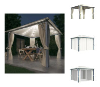 The Living Store Paviljong med gardin & ljusslinga LED 3x3 m gräddvit aluminium
