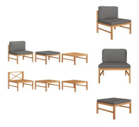 The Living Store Loungegrupp för trädgården med mörkgråa dynor 3 delar teak