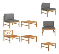 The Living Store Loungegrupp för trädgården med mörkgrå dynor 2 delar teak