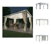 The Living Store Paviljong med gardin & ljusslinga LED 4x3 m gräddvit aluminium