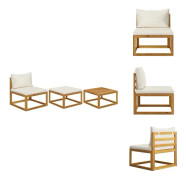 The Living Store Loungegrupp för trädgård gräddvita dynor 3 delar massiv akacia