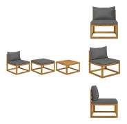 The Living Store Loungegrupp för trädgården med dynor 3 delar massivt akaciaträ