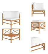 The Living Store Hörnsoffa med naturvita dynor massiv teak