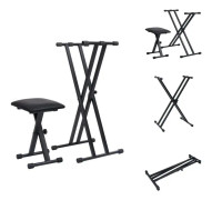The Living Store Dubbelstagat keyboardstativ och pall svart