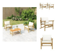 The Living Store Trädgårdsstol 2 st med gräddvita dynor bambu