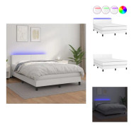 The Living Store Ramsäng med madrass & LED vit 140x200 cm konstläder