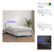 The Living Store Ramsäng med madrass & LED vit 90x200 cm konstläder