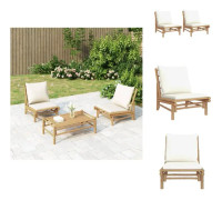 The Living Store Trädgårdsstolar 2 st med gräddvita dynor bambu