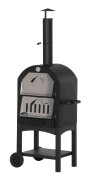 Rootz 2-i-1 utomhuspizzaugn med rullar - Grillugn med skyddande lock - Pizzaskyffel - 2 grillnät - Grillvagn med skorsten - 3-vånings vedeldad ugn för