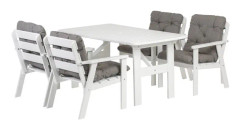 Wood Furniture Matset med 4 stolar och kuddar (vit + gra)