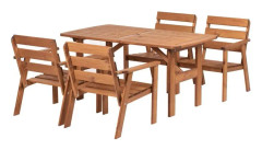 Woodfurniture matgrupp för trädgården, bord + 4 stolar, furu