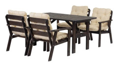 Woodfurniture matgrupp för trädgården, bord + 4 stolar med kuddar