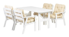 Wood Furniture Matset med 4 stolar och kuddar (vit + beige)