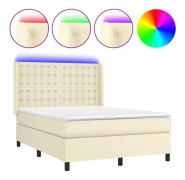Klädd botten och madrass och LED Cream 140x200 cm Läder - SALUTUYA - BD13397
