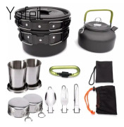 Campingtillbehör, Köksredskapsset med non-stick, Set med köksredskap för utomhusbruk, Lämplig för camping, porslin
