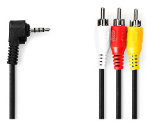 Nedis Audio Video-kabel | 3.5 mm Hane | 3x RCA Hane | Nickelplaterad | 1.00 m | Rund | PVC | Svart