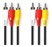 Komposit videokabel | 3x RCA Hane | 3x RCA Hane | Nickelplaterad | 480p | 3.00 m | Rund | PVC | Svart | Plastpåse