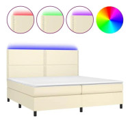 Klädd botten och madrass och LED Cream 200x200 cm Läder - SALUTUYA - BD38033
