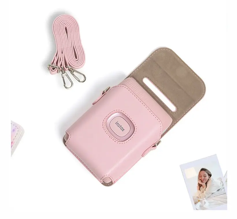 CAIUL Printer Protective Case PU Leather Case For Instax Mini Link2(Pink)
