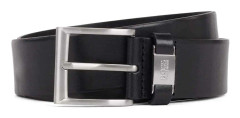 Italian-leather belt with metal-trimmed engraved keeper
