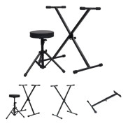 vidaXL Keyboardstativ med pall svart - Musikstolar & -pallar