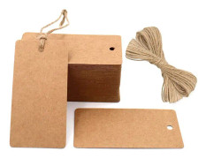 Kraftpappersetiketter 9x5cm Rektangulära presentlappar, 100 stycken och