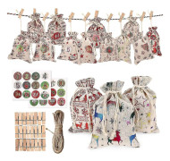24 Julkalenderpåsar Säckväv Hängande Adventskalender Garland Godis Presentpåse Gör-selv-nedräkning