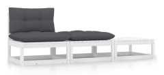 Loungegrupp med dynor 3 delar vit massiv furu