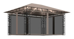 Paviljong myggnät och ljusslinga LED 4x3x2,73 m taupe 180 g/m²