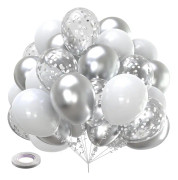 Vita och silverballonger 60 st 12 tum matt vit metallisk silver och konfetti latexballong bulk för födelsedagsfest babybröllopsdusch bröllop…