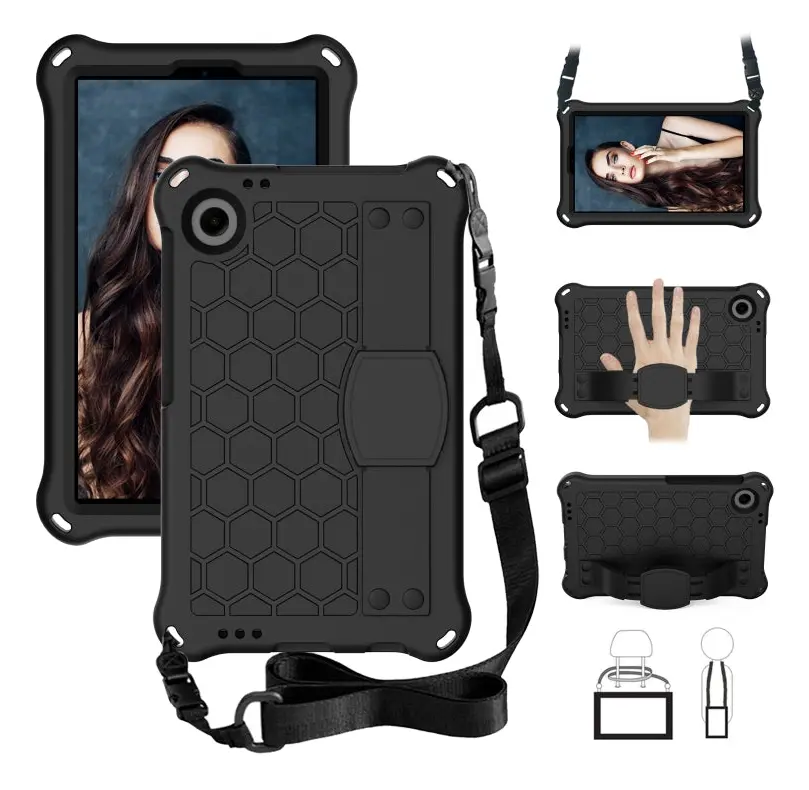 For Blackview Tab 60 8.7 2023 Honeycomb EVA Hybrid PC Tablet Case with Strap(Black+Black)