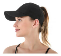Kvinnors Criss Cross Ponytail Baseball Cap Justerbar Hög Mes black