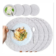 8-delars placemat - filt och läder - rund 37 cm - för 4 personer, tvättbar, 4 placemats, 4 underlägg (Heather Grey)