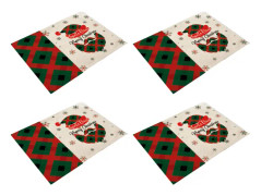 Set med 4 Vintersnö köksmatta Vändbar bomullssäckväv Xmas