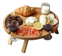 Trä utomhus bärbar hopfällbar picknickbord vinglas hållare（M)