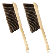 2 st träbänkborste, öppen spis borste häst hår bänk borste mjuka borst långt trähandtag damm (brun)