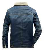 Män Vinter jeansjacka Slim Fit Fleece Casual Coat Lapel Tjock Varma ytterkläder Dark Blue L