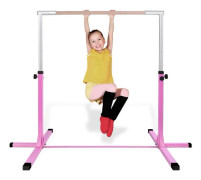 COSTWAY Steel Gymnastikstång Justerbar höjd från 91 till 150 cm Last 100 kg för skola, hem, trädgård Diameter 4 cm rosa