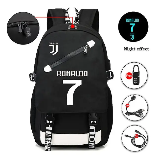 Ronaldo USB Ryggsäck Skolväska För Teenage Fotboll Ryggsäck