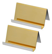 Rostfritt stål metall visitkortshållare (set om 2) - Upp till 30 kort - Guld visitkortsdisplay - Visitkortsförvaring för skrivbord, namnhållare