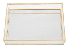 Nordic Retro Bricka Guld Rektangel Glas Makeup Organizer Bricka Desserttallrik Smycken Display Hem Kit