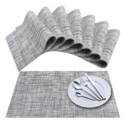 Placemat Set med 8 (Grå Vit), Korsvävd Vinylvävda Bordstabletter