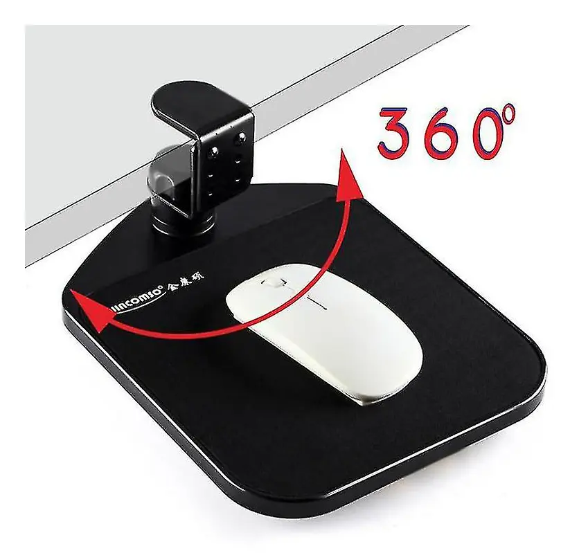 Roterbar musmatta fack för ergonomisk skrivbordsanvändning, handledsstöd och utrymmesbesparing, justerbar klämma för höger eller vänster hand
