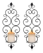 Svart - Set med 2 Tealight-ljusstakar i metall, väggmonterad ljusstake, ljusstake för vägg, sovrum, badrum, vardagsrumsdekoration