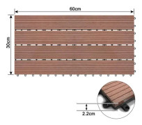 LARS360 Interlocking Interlocking WPC Trä Komposit Trädgårdsplattor för trädgård Pool Balkong Brun 30 x 60 cm (2m²) Paket med 12