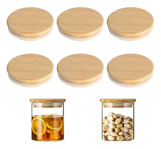 Bambu lock, bambu burk lock Återanvändbar bambu Mason Jar, 6pack