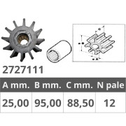 Finnord Jabsco 17936/21676 Johnson 09-814b 12 Blad Impeller Silver 25 x 95 x 88.5 mm