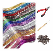 Hårglittersträngar med verktyg 12 färger 1800 trådar Fairy Hair Värmebeständigt glitter Hår Tinsel Strands Kit 90cm